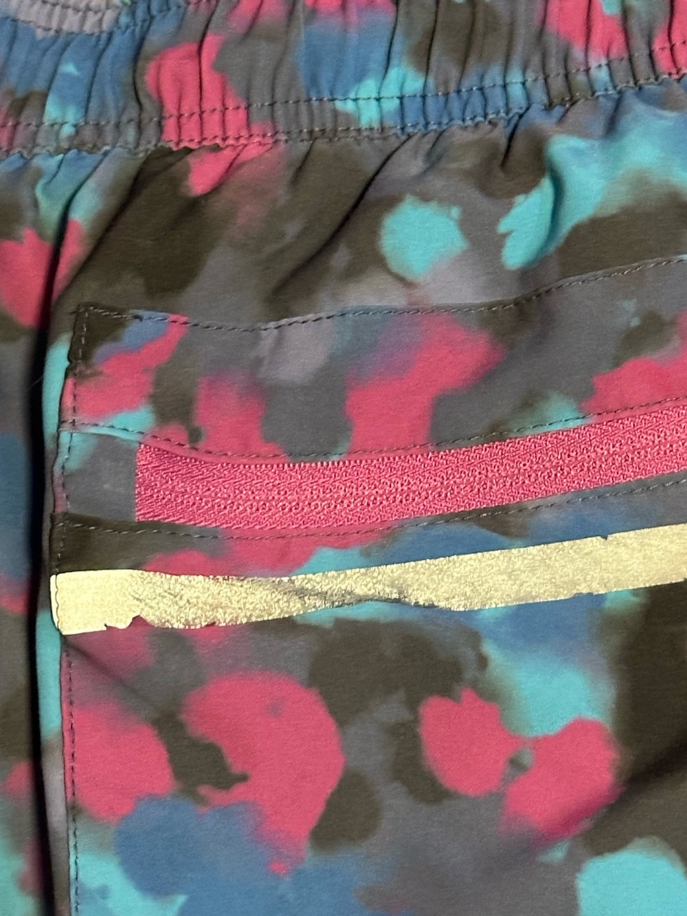 Neon Camo Workout Shorts with Pink Waistband - Picture 6 of 9